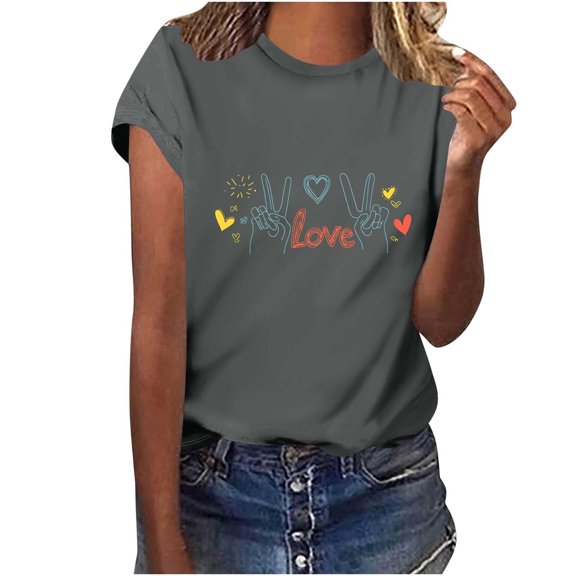 AOOCHASLIY Blouses for Women Feshion Casual Crewneck Short Sleeve Loose Fit Tops Fashion Summer Shirts