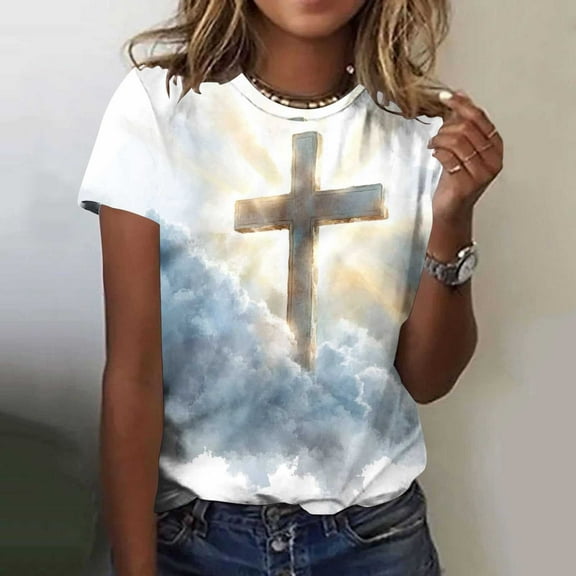 AOOCHASLIY Blouses for Women Feshion Casual Crewneck Short Sleeve Loose Fit Tops Fashion Summer Shirts