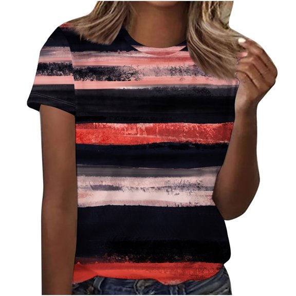 AOOCHASLIY Blouses for Women Feshion Casual Crewneck Short Sleeve Loose Fit Tops Fashion Summer Shirts