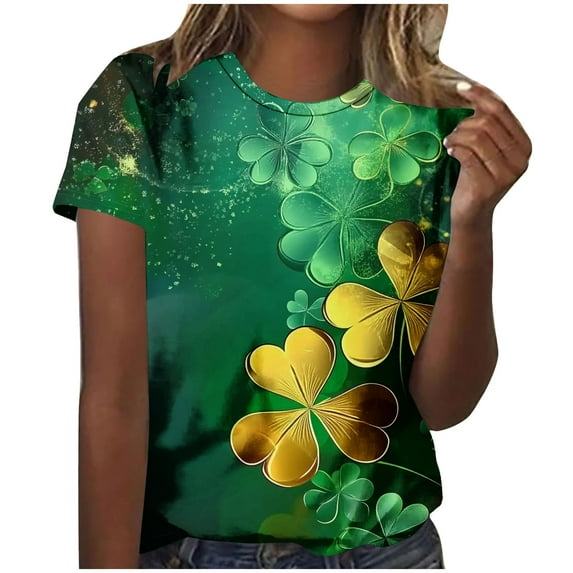 AOOCHASLIY Womens Clothes Tops Summer Casual, St. Patrick's Day Fashion Woman Round Neck Short Sleeve Tops T-Shirt Prints Loose Blouse for Home Party Outdoor