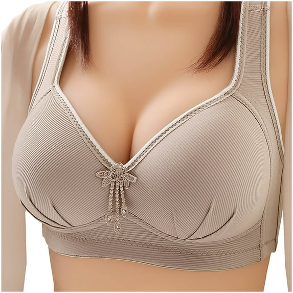 AOOCHASLIY Bras for Women Plus Size Solid Color Steel Ring Non-Magnetic Buckle Underwear Brasp