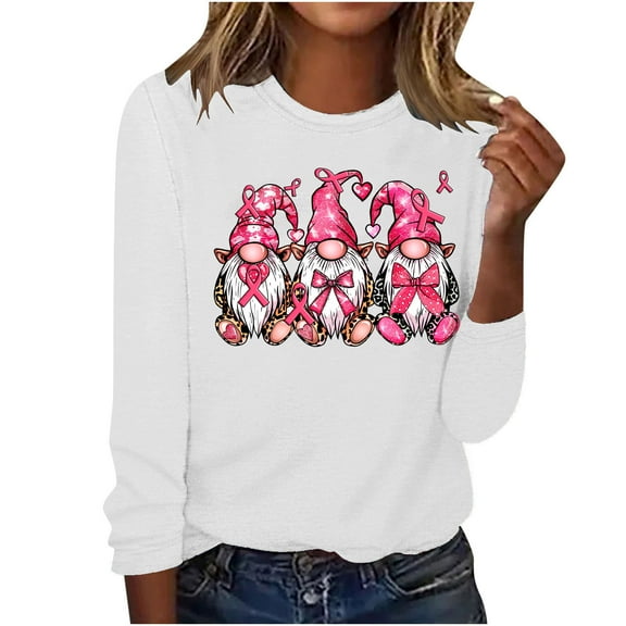 AOOCHASLIY Caring for Women's Tops Empowering Anti Breast Cancer Awareness Bow Pattern Printing T-Shirt - Soft, Breathable, Crew Neck, Short Sleeve, Relaxed Fit, Casual Wear for Women