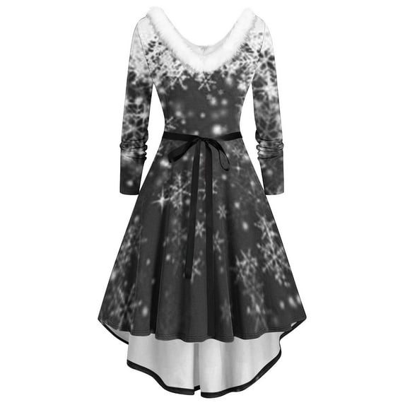 AOOCHASLIY Christmas Costumes for Women Plus Size Dress Solid Long Sleeve Furry V-Neck Draw Back Swing Dress