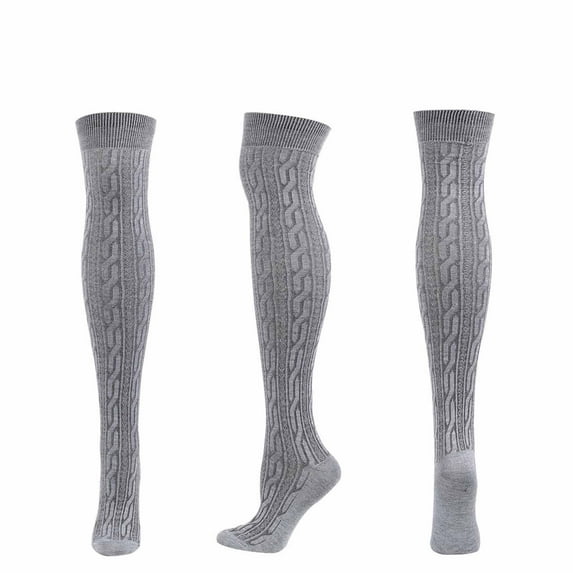 AOOCHASLIY Christmas/Daily Socks Winter Women Striped Solid Color Cotton Knit Over-the-knee Stockings