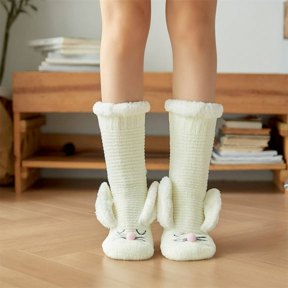 AOOCHASLIY Christmas/Daily Socks Woman's Girls Winter Rabbit Ears Thicken Warm Non-slip Combed Tube Floor Middle