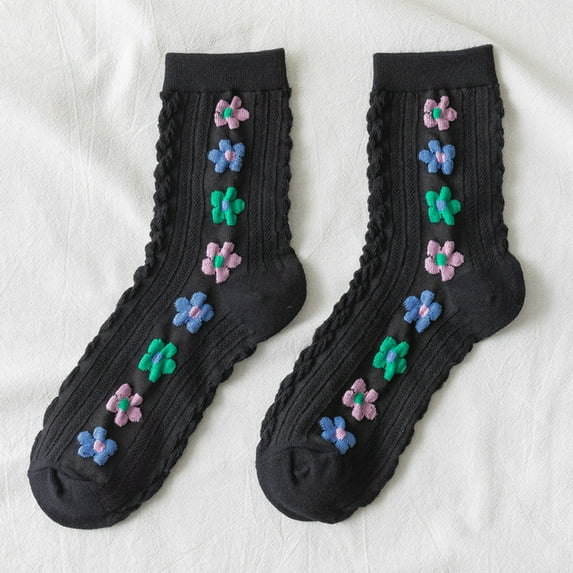AOOCHASLIY Christmas/Daily Socks Women Fashion Retro Academic Style Flower Lovely Cotton Middle Tube Socks