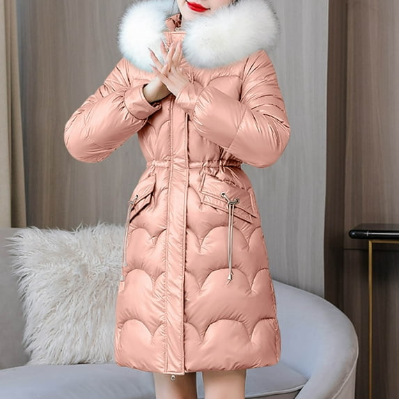 AOOCHASLIY Christmas Day Women Blouse Women Hooded Zippers Solid Medium and Long Term Loose Long Sleeve Warm Blouse Coat Jackets