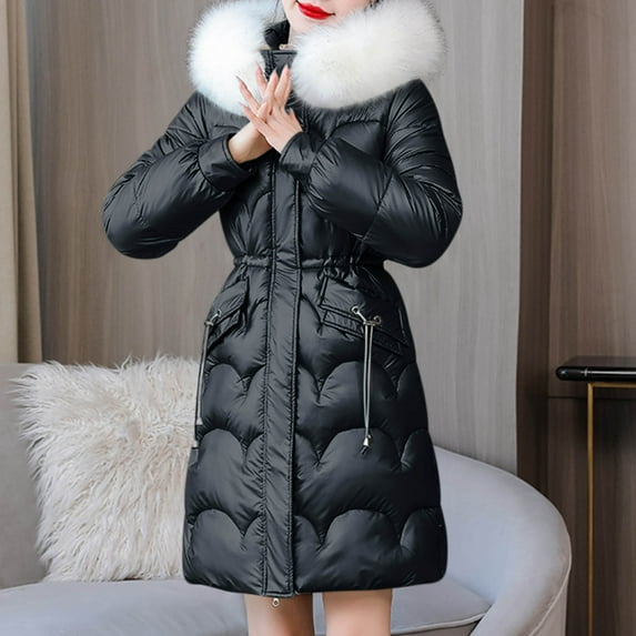 AOOCHASLIY Christmas Day Women Blouse Women Hooded Zippers Solid Medium and Long Term Loose Long Sleeve Warm Blouse Coat Jackets