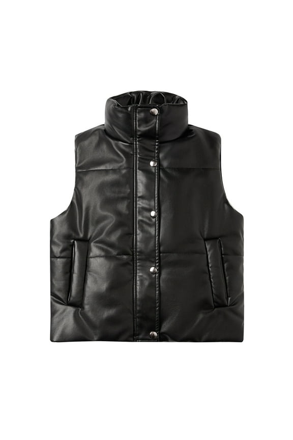 Christmas Day Women Blouse Women Pocket Vest Coat Short Jacket Winter Sleeveless Faux Leather Coat