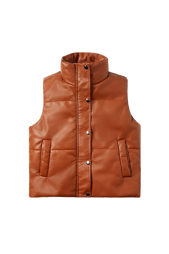 Christmas Day Women Blouse Women Pocket Vest Coat Short Jacket Winter Sleeveless Faux Leather Coat