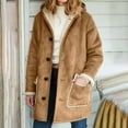 thumbnail image 1 of AOOCHASLIY Christmas Day Women Blouse Women Winter Warm Composite Plush Button Hooded Jacket Outwear Solid Color Coat, 1 of 5