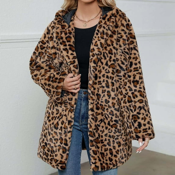 AOOCHASLIY Christmas Day Women Blouse Womens Ladies Warm Faux Furry Long Coat Jacket Winter Solid Turn Down Collar Outerwear