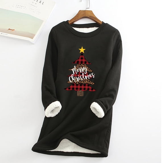 AOOCHASLIY Christmas Tops Ladies Fashion Casual Winter Plus Fleece Warm Christmas Print Top Women