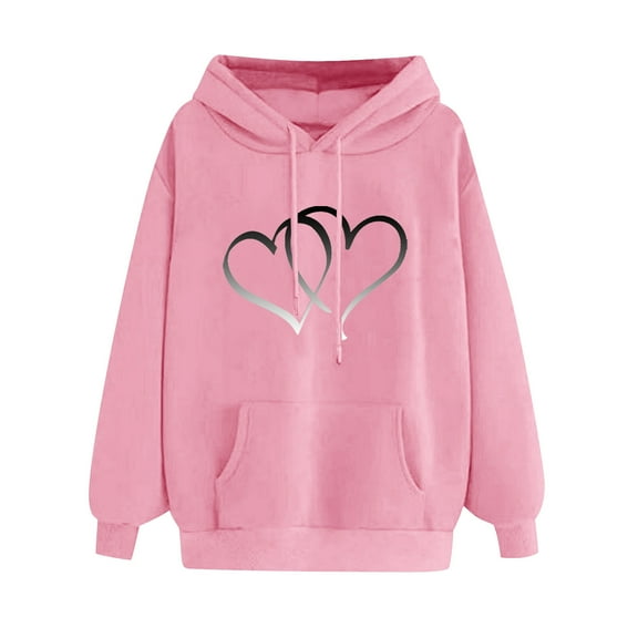 AOOCHASLIY Christmas Tops Women's Comfortable Sweatshirt Heart Pattern Printed Women's Hooded Pocket Drawstring Sweatshirt