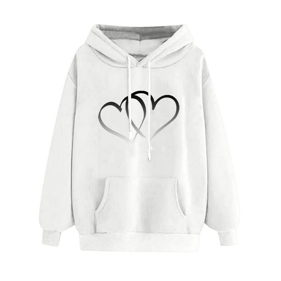 AOOCHASLIY Christmas Tops Women's Comfortable Sweatshirt Heart Pattern Printed Women's Hooded Pocket Drawstring Sweatshirt