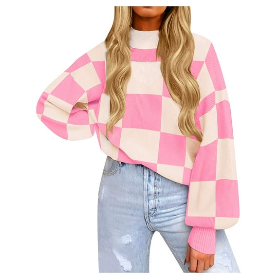 AOOCHASLIY Christmas Tops Women's Long Sleeve Ribbed Knit Loose Sweatshirt Long Sleeve Turtleneck Top