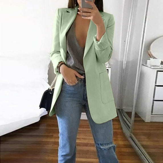 AOOCHASLIY Christmas Winter Coats for Women Solid Long Sleeve Long office Suit Tops