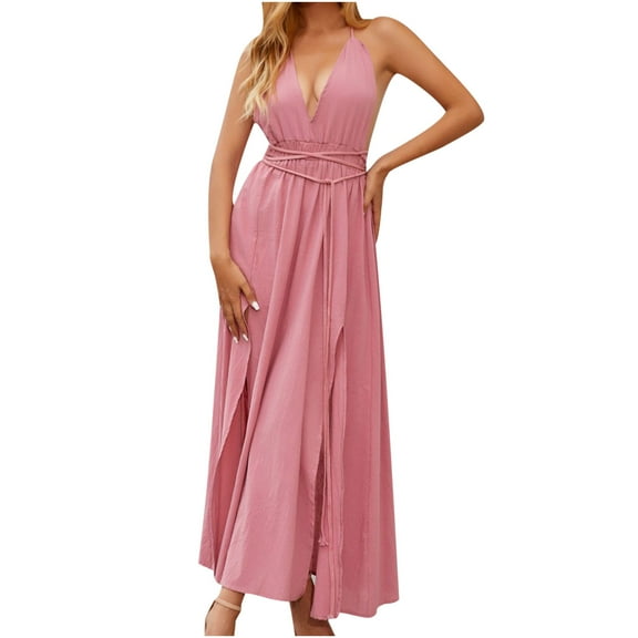 AOOCHASLIY Clarance Dresses for Women 2022Fashion Women Summer Boho Solid Strap Sling Camis Comfy Sleeveless Long Dress