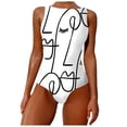 thumbnail image 1 of AOOCHASLIY Clearance 2022 Popular Women Graffiti Abstract Print Wide Straps High Neck Backless Swimwear One Piece, 1 of 7