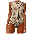 thumbnail image 1 of AOOCHASLIY Clearance 2022 Popular Women Graffiti Abstract Print Wide Straps High Neck Backless Swimwear One Piece, 1 of 4