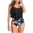 thumbnail image 1 of AOOCHASLIY Clothes 2022 Casual Women High Waisted Swimsuit Two Piece Ruffled Flounce Top With Ruched Bottom, 1 of 5
