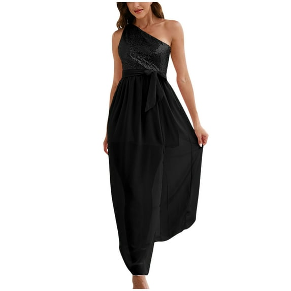AOOCHASLIY Clearance Classic Women Summer Dresses One Shoulder Dresses Casual Flowy High Low Sequin Maxi Dress