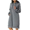 thumbnail image 1 of AOOCHASLIY Clothes Dress For Fall/Winter Women's Casual Solid Long Sleeve Pocket Pullover Hoodie Dress Waist Sweatshirt Dress, 1 of 1