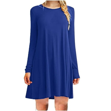 AOOCHASLIY Clearance Dress For Fall/Winter Womens Long Sleeve Solid Round Neck Ladies Loose Mini Fashion Casual Dress