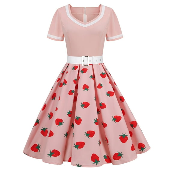 AOOCHASLIY Clearance Fashion Women Summer Retro Casual Pullover 1950s Cape Collar Vintage Swing Stretchy Dresses