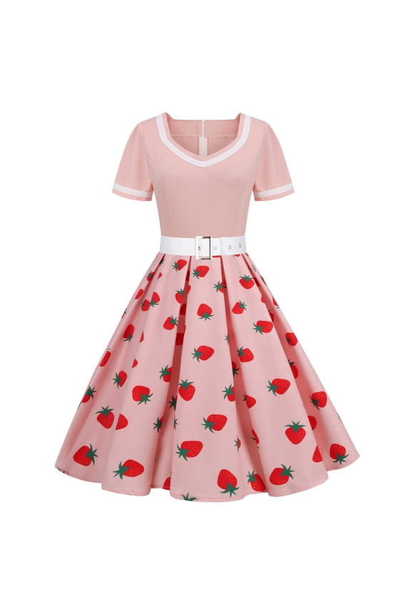 Fashion Women Summer Retro Casual Pullover 1950s Cape Collar Vintage Swing Stretchy Dresses