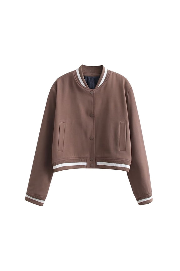 Clothes Ladies Coat Fashion Women Solid Color Pocket Casual Long Sleeve Stand-up Collar Flying Jacket