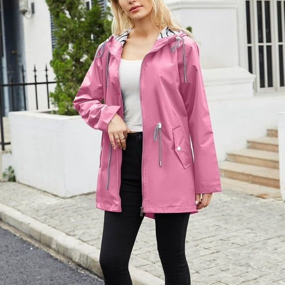 AOOCHASLIY Clothes Ladies Coat Womens Loose Long Sleeve Zip Up Coat Fashion Windbreaker Outerwear Casual Rainproof Jacket