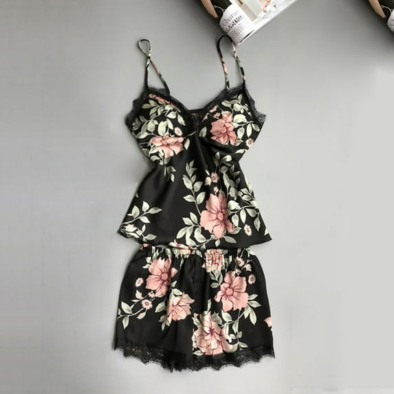 AOOCHASLIY Clearance Pajamas for Women Lace Print Lingerie Silk Underwear Sleepwear Underwear Pajamas Satin