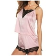 thumbnail image 1 of AOOCHASLIY Pajamas for Women Women Sleepwear Sleeveless Strap Nightwear Trim Satin Cami Top Pajama Sets, 1 of 4