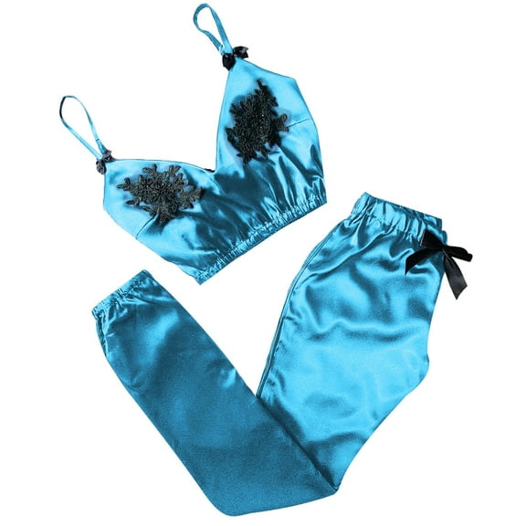 AOOCHASLIY Clothes Pajamas for Women Women V-Neck Eyelash Lace Soft Stain Camisole Pajamas Bowknot Pants Set