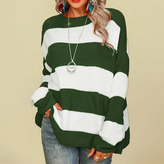 AOOCHASLIY Clearance Sweaters Fashion Women Striped Sweater Long Sleeve Pullove Shirt Print Tops
