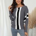 thumbnail image 1 of AOOCHASLIY Clearance Sweaters Women Fashion Long Sleeves Round Neck Stripe Loose Tops Blouse Thread Knitted Sweater, 1 of 5