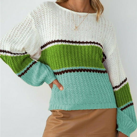 AOOCHASLIY Clothes Sweaters Women's Casual Solid Color Splicing Line Long Sleeve Sweater Tops Blouse
