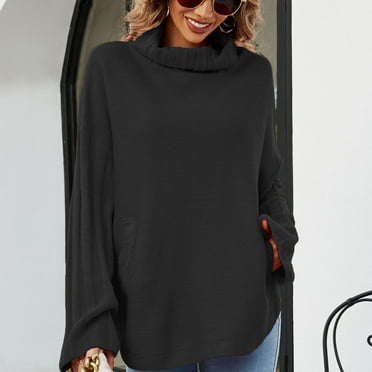 AOOCHASLIY Clearance Sweaters Women's Fall/Winter Solid Pullover Sweater Loose Oversize High Neck Sweater