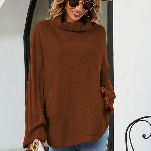 AOOCHASLIY Clearance Sweaters Women's Fall/Winter Solid Pullover Sweater Loose Oversize High Neck Sweater