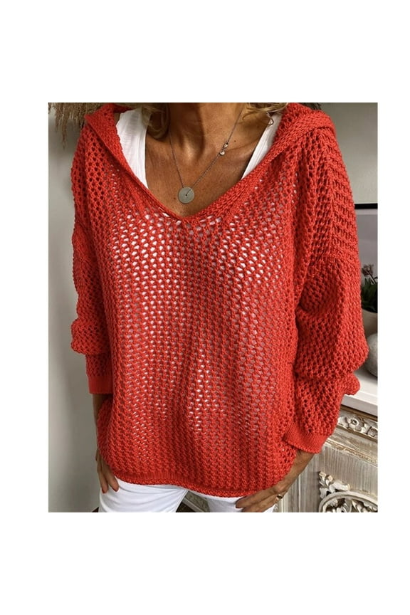 Valentine's Day Women's Tops Sweaters Women's Knitted Outer Sun Protection Knitted Hooded Clothing