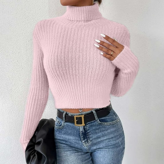 AOOCHASLIY Clearance Sweaters Womens Casual Fashion Soild Pullover Long Sleeve Round Neck Sweater