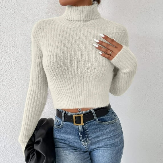 AOOCHASLIY Clearance Sweaters Womens Casual Fashion Soild Pullover Long Sleeve Round Neck Sweater