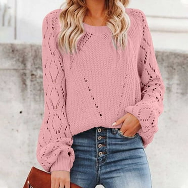 AOOCHASLIY Clearance Sweaters Womens Casual Fashion Solid Hollow Out Pullover Long Sleeve Round-Neck Sweater