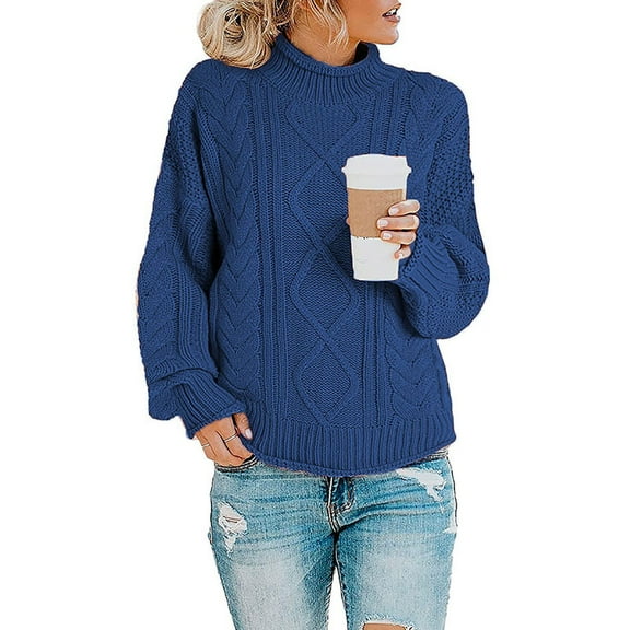 AOOCHASLIY Clothes Sweaters Womens Casual Soild Long Sleeve Thick Knit Pullover Turtleneck Sweater