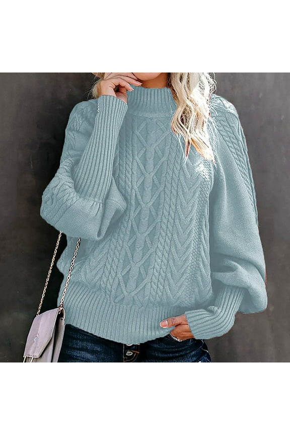 Clearance Sweaters Womens Casual Solid Long Sleeve Thick Knit Pullover Crewneck Sweater