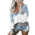 thumbnail image 1 of AOOCHASLIY Clearance Sweaters Womens Casual Splicing Off Shoulder Pullover V Neck Blouse Long Sleeve Tops Sweater, 1 of 5