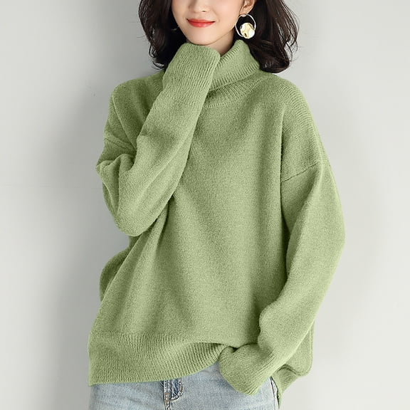 AOOCHASLIY Clearance Sweaters Womens Multicolor Turtleneck Sweater Solid Knitted Short Sweater Casual Fashion Tops