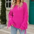 thumbnail image 1 of AOOCHASLIY Clearance Sweaters Womens Solid Round Neck Top Long Sleeved Sweater Tassel Sweater, 1 of 5