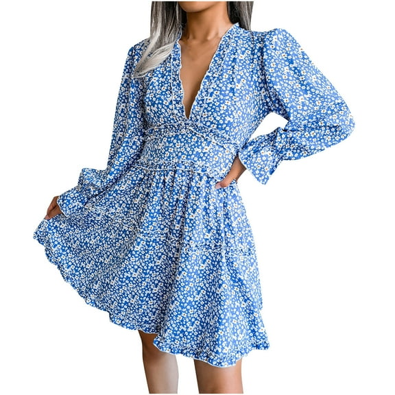 AOOCHASLIY Trendy Women Autumn And Winter V-neck Waist Chiffon Pleated Dress